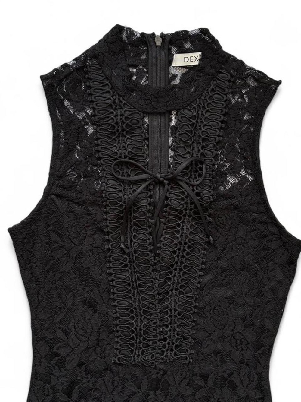 Whimsygoth Black Lace Sleeveless Mock Neck Midi Dress